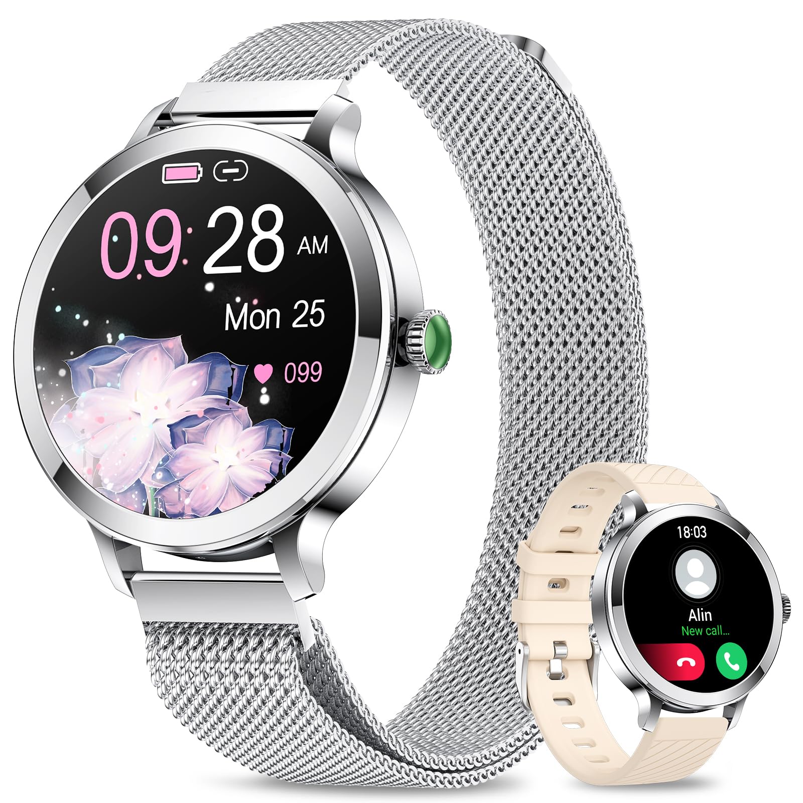 Niolina Smart Watches For Women, 1.106'' Amoled Small Screen Smartwatch Answer/Make Call For Android Ios Phones, Ip68 Waterproof